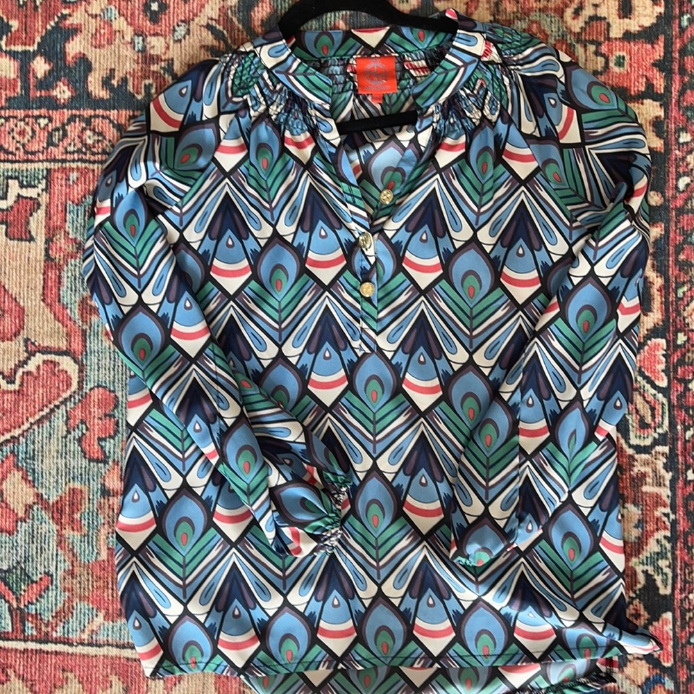 Tracy Negoshian peacock popover top XS